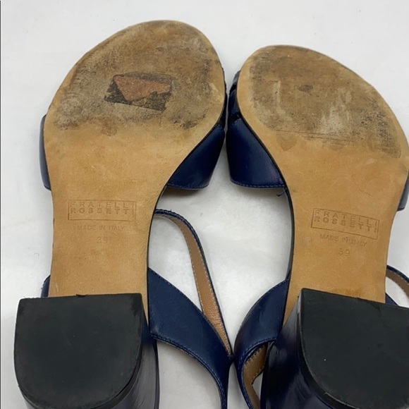 Fratelli Rossetti Sz 39 Low Block Heel Navy Leather Open Toe Sandals - Picture 8 of 12